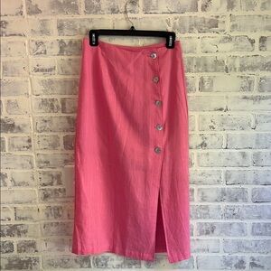 Miami Women’s Linen Blend Midi Skirt Side Button Lined Beach Coastal Size Small